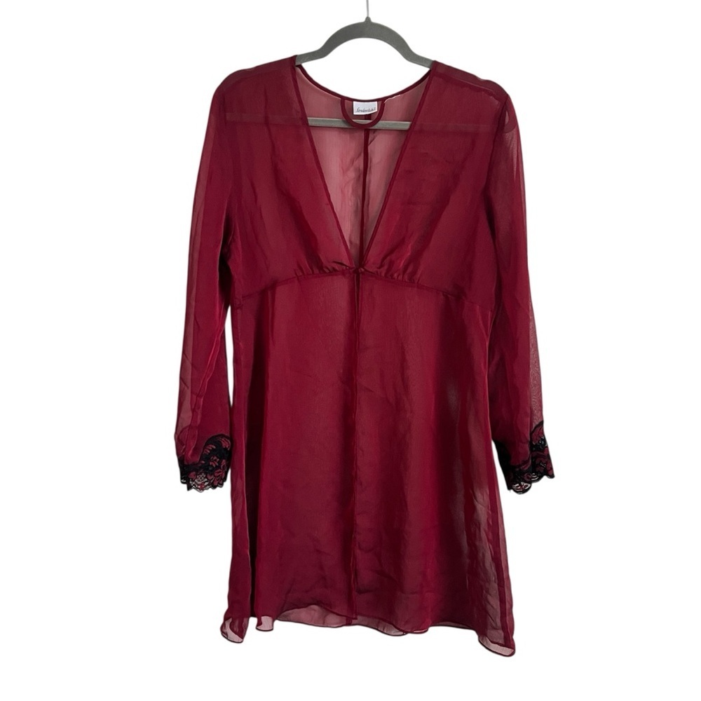 Frederick’s of Hollywood Y2K Burgundy Red Long Sleeve Slip Cover Dress Lingerie